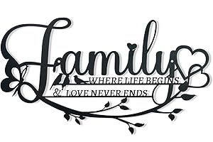 Family Sign Black Metal Wall Art Decor, Oppro Family Where Life Begins Love Never Ends Wrought Iron Wall Decorations, Hanging