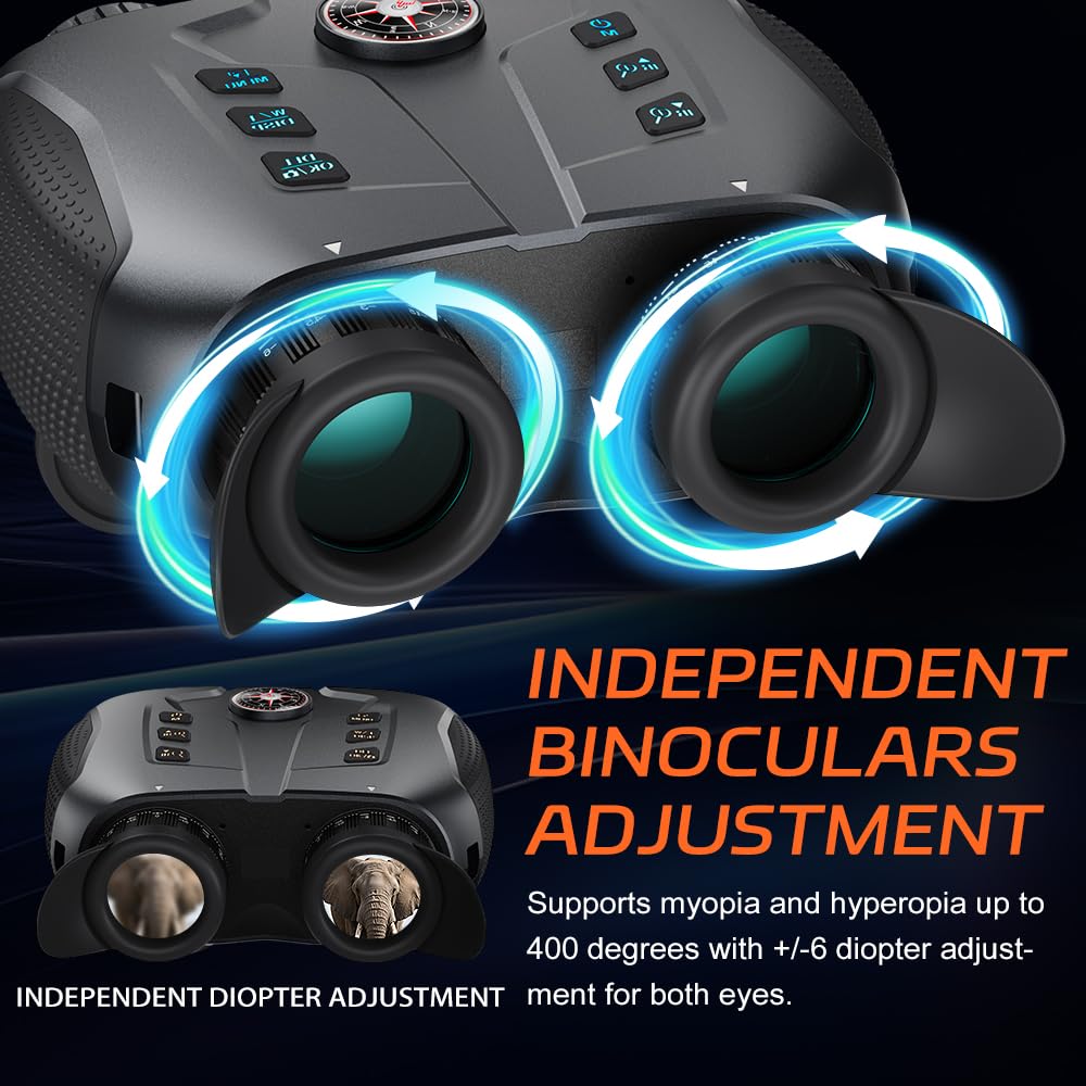 3D VR Night Vision Goggles with Electronic Compass, Rechargeable Binoculars Featuring 6X Digital Zoom, 150-Inch Screen Equivalent, Dual-Lens Diopter Adjustment