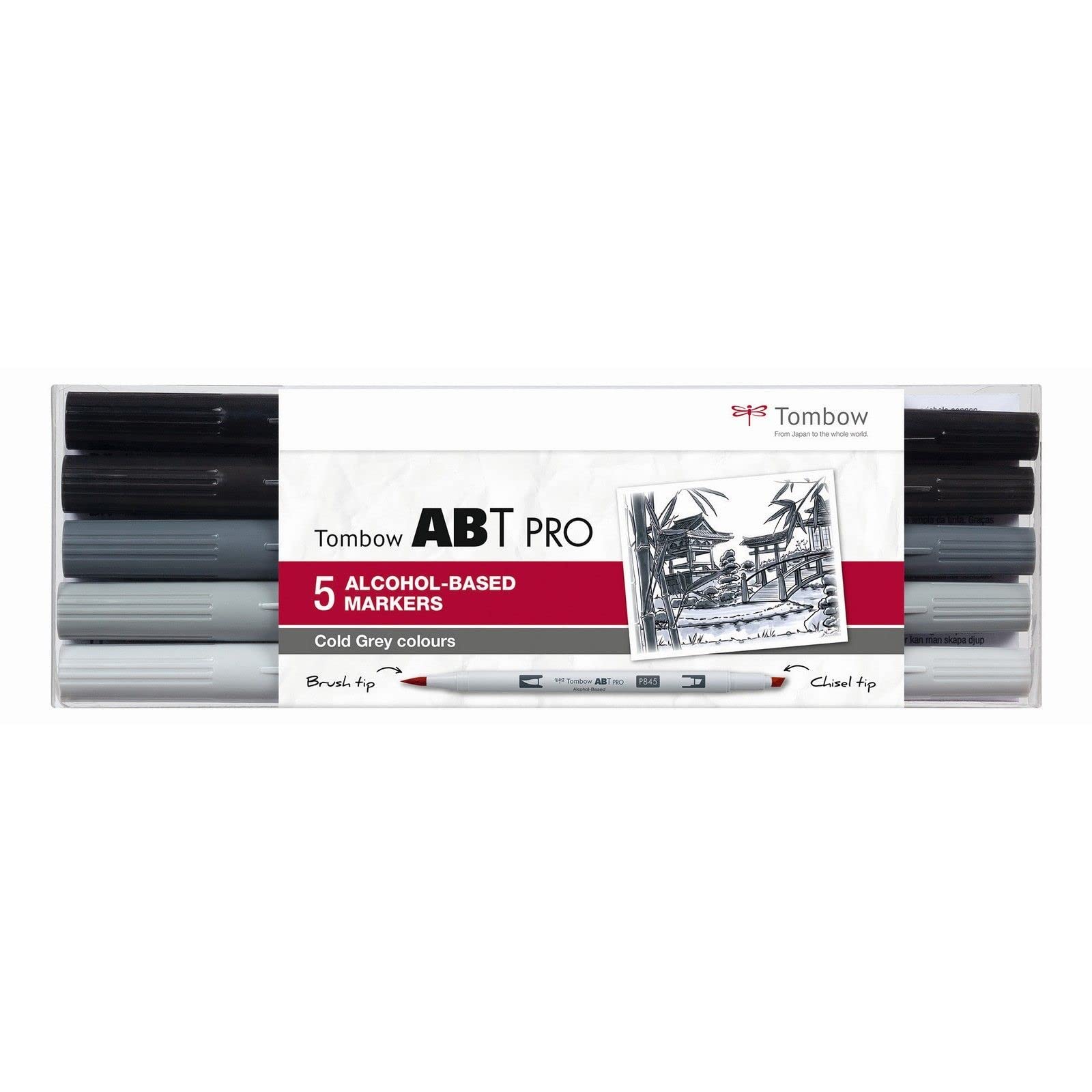 Tombow ABT PRO Alcohol-based Marker Pens Set of 5 - Cold Grey Colours