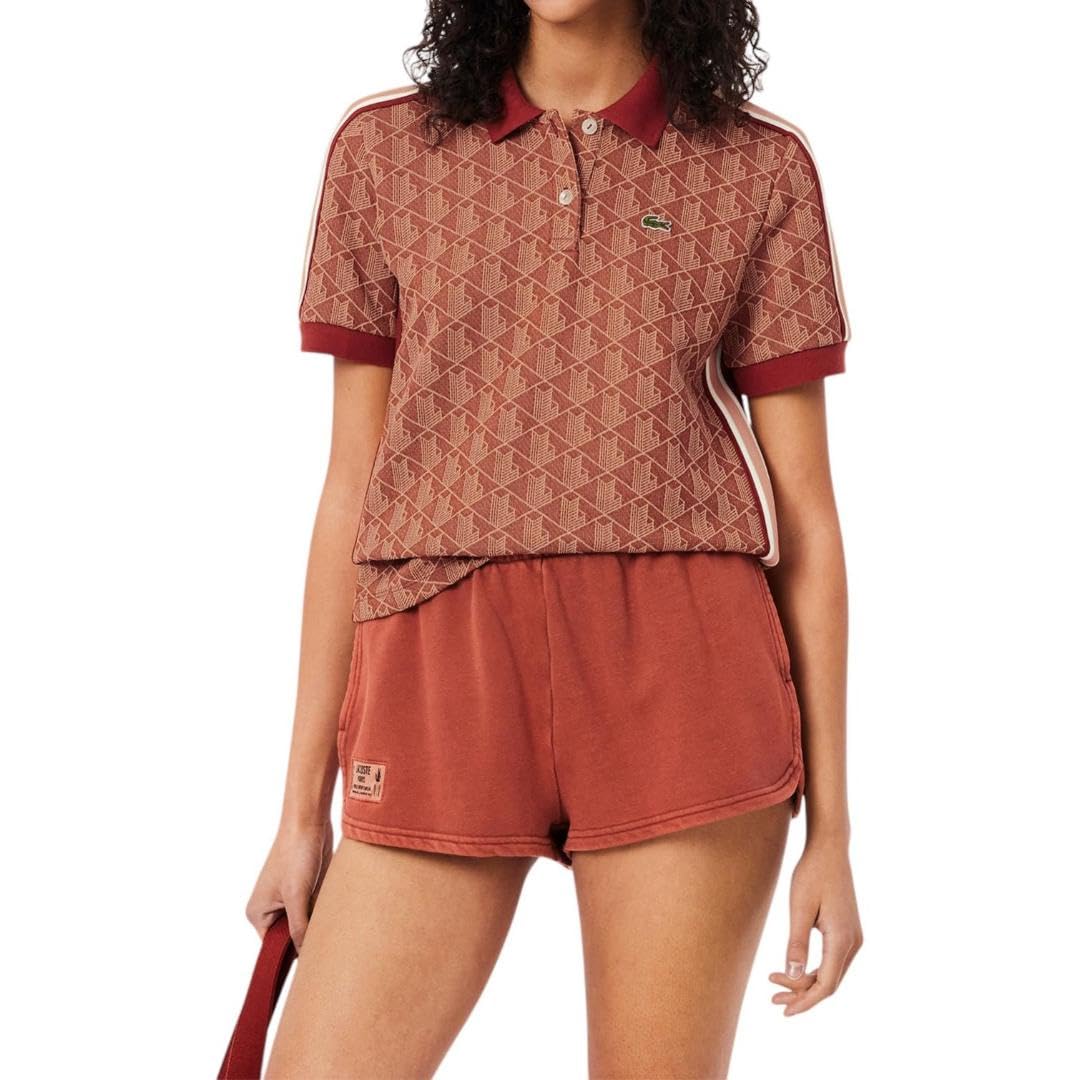 Lacoste Women’s Slim Fit Monogram Jacquard Polo Shirt, Velvet/Date Brown, 14