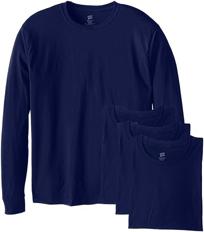 Hanes Herren Langarmshirt ComfortSoft Longsleeve 4er Pack - Blau - Klein