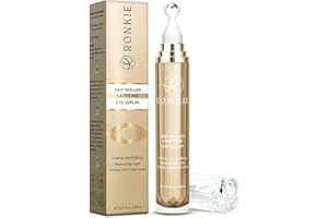 RONKIE 5% Caffeine Eye Cream with 360° Roller: Eye Cream for Dark Circles and Puffiness - Under Eye Serum Hydrate Eye Area - Reduce Wrinkles and Fine Lines