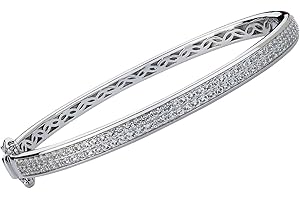Tirafina Double Row White Sapphire Bangle Looks Like Diamond With Inside Cutout Detailing and Safety Lock Clasp