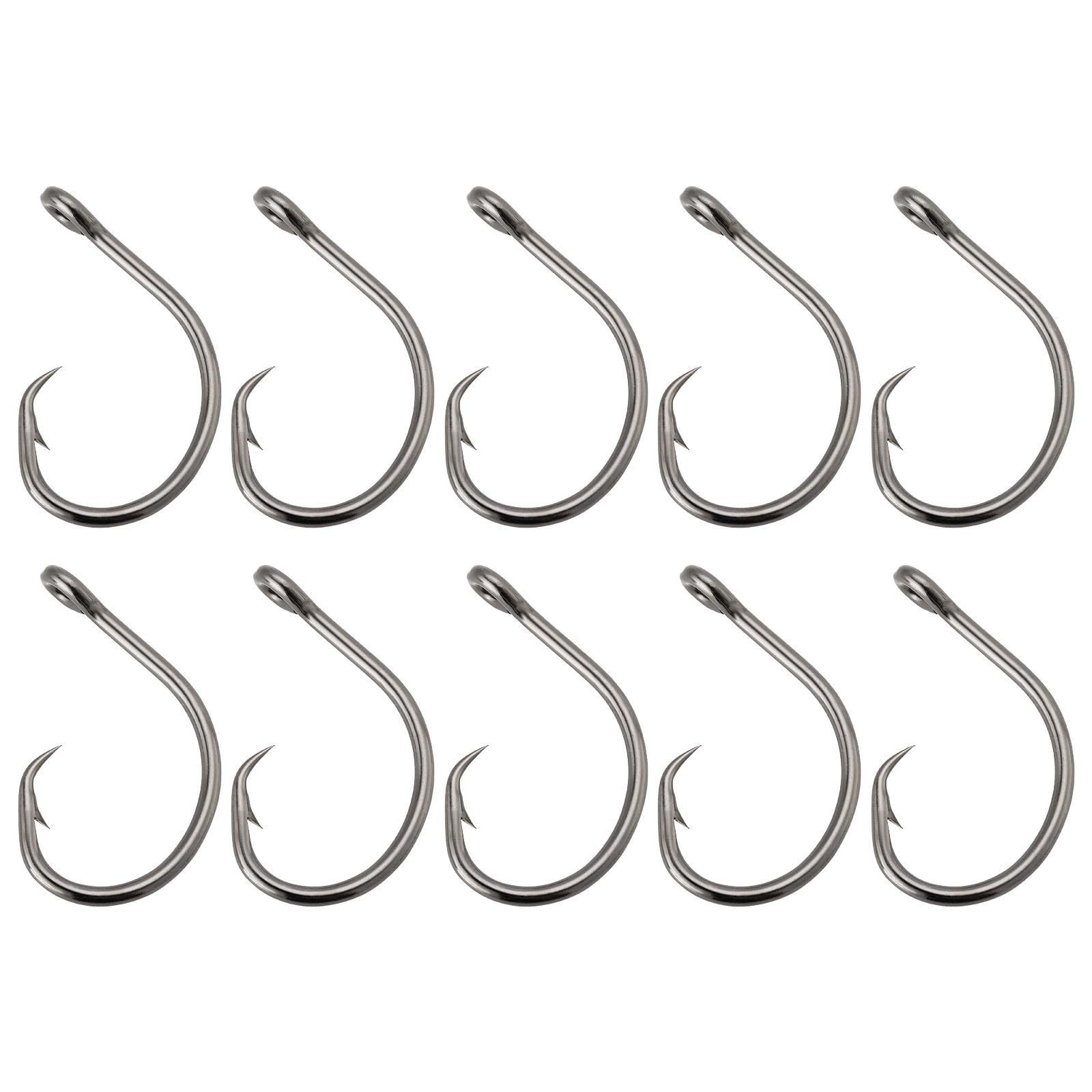 ECSiNG 10Pcs Fishing Hooks 12/0 Circle Hooks Saltwater Fishing Hooks Big Game Hook for Tuna Halibut Bass Cod Black Nickle Coating