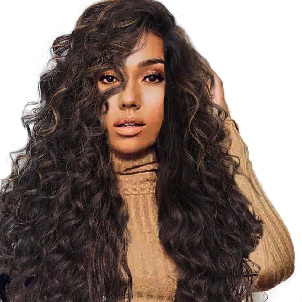 Velneet Women Beauty Gradient Brown Part Long Fluffy Wavy Full