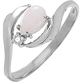 Galaxy Gold GG 0.26 Carat 14k Solid White Gold Ring with Natural Diamond and Pear-shaped Opal