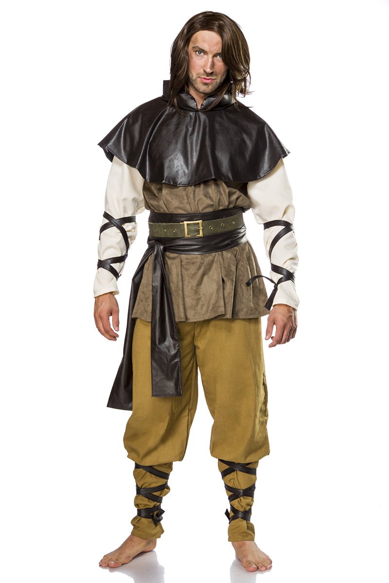 Mask Paradise 80085-165-024 80085-165-025 5-Piece Medieval Men's Costume Costume Set Complete Medieval Man Complete Set Men's Carnival Fancy Dress S, Brown/White/Black, S