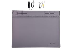 AUORY Anti Static Mat, ESD Silicone Soldering Mat for Electronics, Cell Phone, Computer, Laptop Repair, with Wrist Strap and Grounding Cord, Heat Resistant 932°F Work Mat 15.8'' x 11.8'' Gray