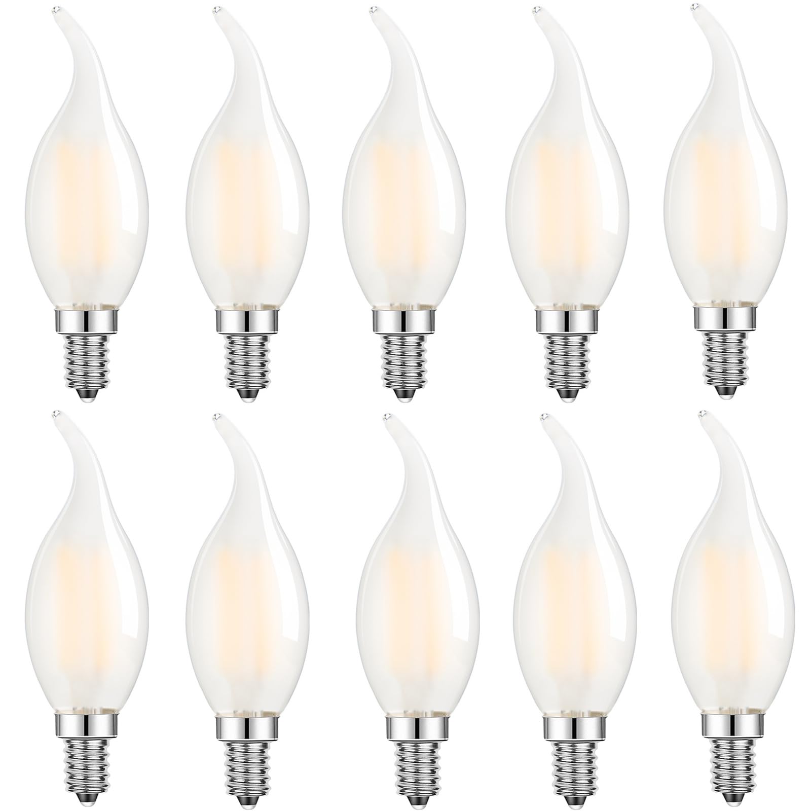 WULUN Candelabra LED Bulbs, Non Dimmable, 40W Equivalent, Frosted Glass Cover Flame Tip, E14 Base, AC 220-240V, 400LM, Warm White 2700K, 10 Pack