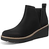 Athlefit Women's Wedge Chelsea Boots Platform Lug Sole Elastic Short Ankle Booties with Side Zipper