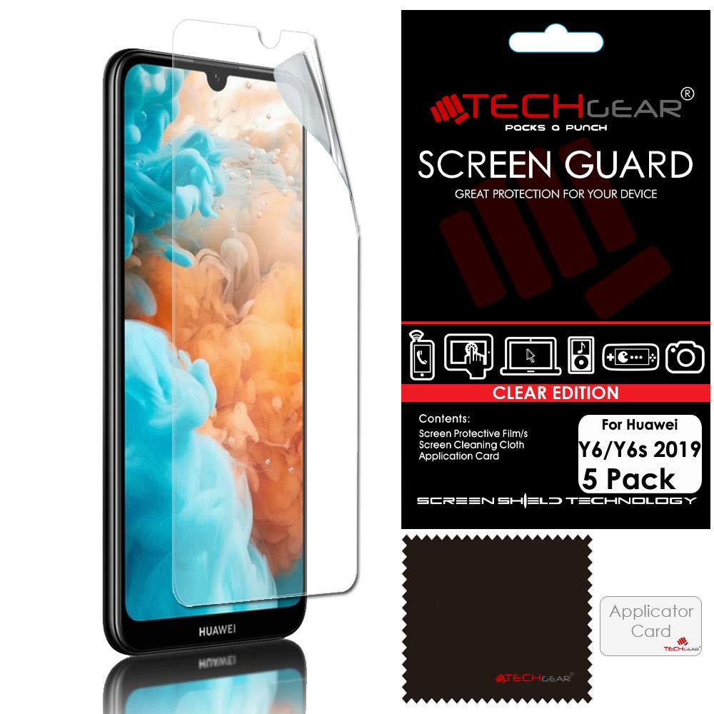 TECHGEAR [5 Pack] Screen Protectors for Huawei Y6s / Y6 2019, Honor 8A - CLEAR LCD Screen Protectors Cover Guards Compatible with Huawei Y6 / Y6s 2019, Honor 8A
