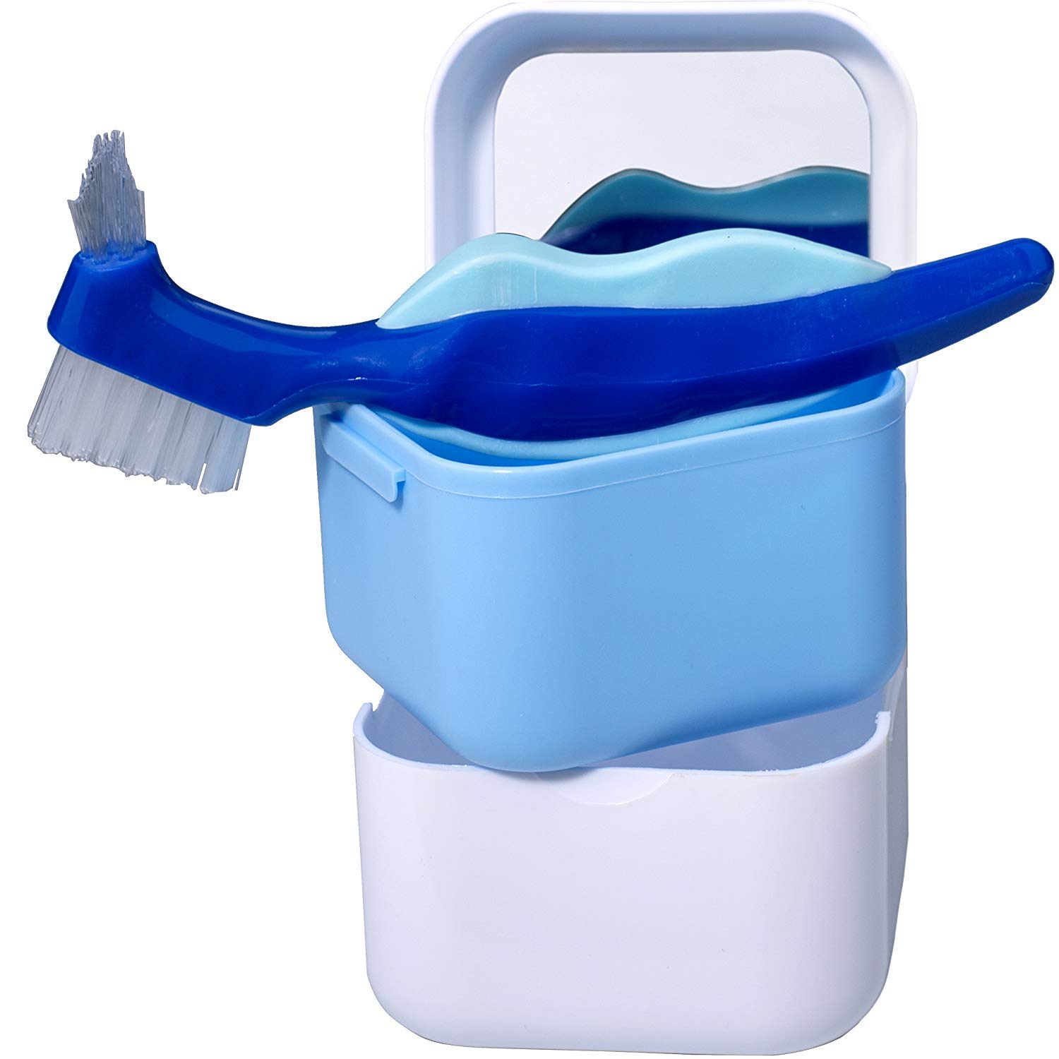 HappyNites Denture Case with Basket, Brush and Travel Zip Case, Denture Bath for Soaking False Teeth, Retainer Container Mouth Guard Box, Denture Cup for Night Guard Invisalign Cleaner, Dentures Box : Beauty