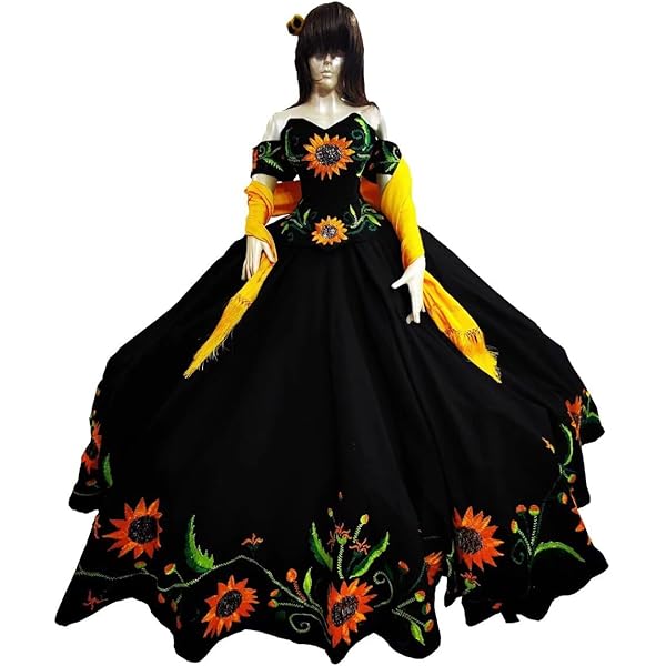 Amazon.com: Mollybridal Yellow Sunflower Embroidered Crystal Ball Gown Prom  Formal Evening Homecoming Dresses Gothic Rustic Beads Asymmetric Puffy  Skirt Queen Mexican Style Black 14 : Clothing, Shoes & Jewelry