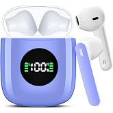 Wireless Earbuds, Bluetooth Headphones with HiFi Stereo Noise Cancelling Mic, USB-C Charging Case, 50H Playtime with LED Display, IPX7 Water Resistant in Earphones for Sports, Travel, Blue