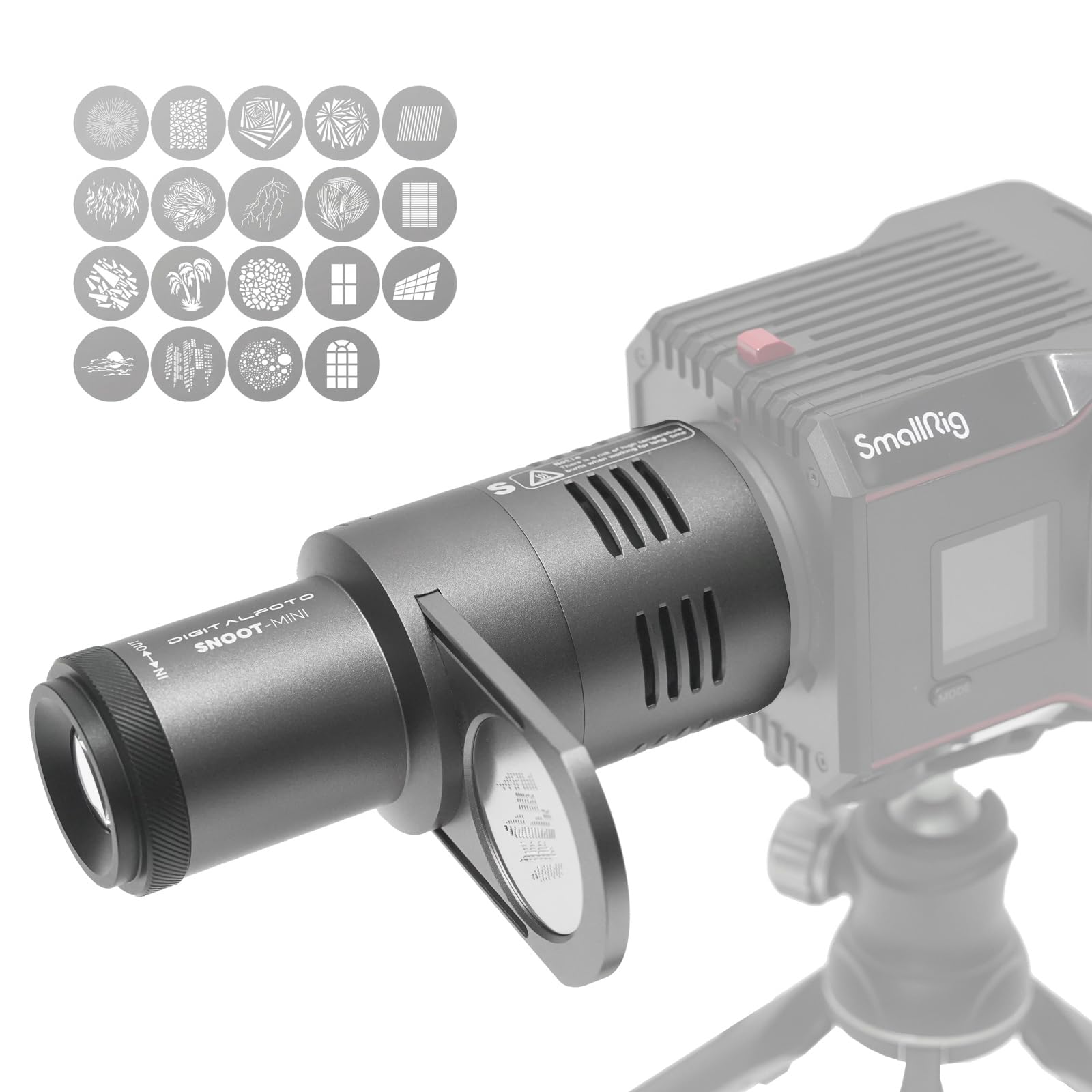 DF DIGITALFOTO Mini Optical Snoot,Mini Snoot Projection Attachment with Zhiyun/Ulanzi Mount,19 Gobos,Magnetic Gobo Frame,Compatible with ZHIYUN CINEPEER CX100,Ulanzi L023, COLBOR Wonder W100