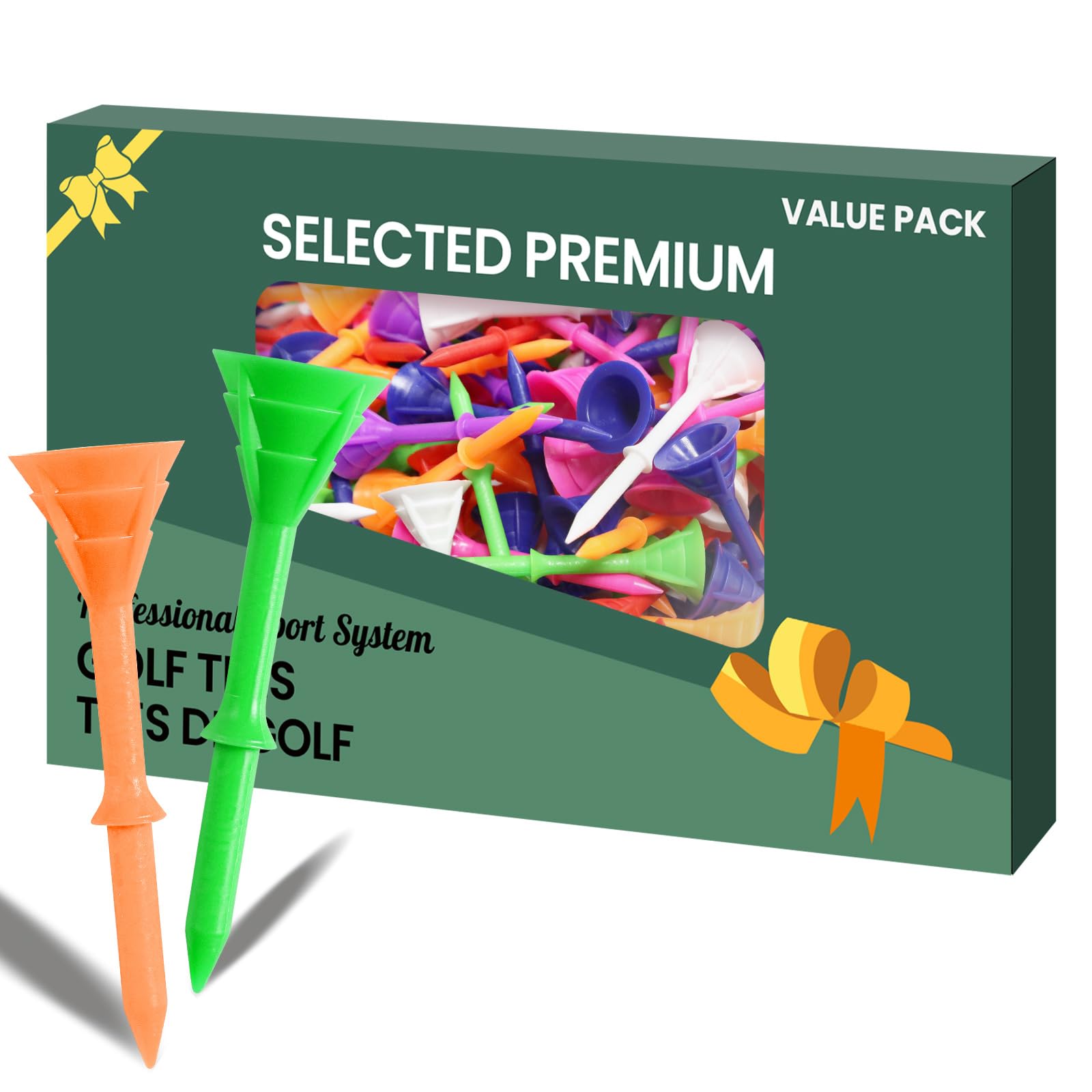 AXKAL Golf Tees Plastic 3 1/4’’ 83mm Unbreakable Double-Layer Low Resistance Flexible Value 30/60 Pack, Golf Tee Spikes for Court Outdoor Sports (Mixed color, 30 Pack-3 1/4'')