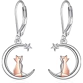 Animal Moon Earrings Fox/Panda/Cow/Koala/Bulldog/Axolotl 925 Sterling Silver Leverback Dangle Earrings Animal Jewelry Gift for Women