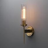 Phansthy Bathroom Vanity Light Antique Brass 1-Light Wall Sconce with 2.8 Inches Diameter Cylinder Ribbed Clear Glass Canopy 