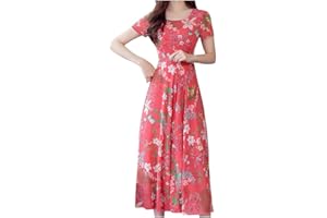 LFEOOST Maxi Dresses for Women 2023 Summer Casual Short Sleeve Crewneck Floral Long Dress Elegant Flowy Beach Vacation Dress