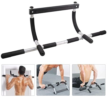 Coroid Home Gym Push up Bars for Home | Push up bar | sit ups Equipment | dips Stands with Top Pulley Solid Fitness Gym Accessories (Black-bar)