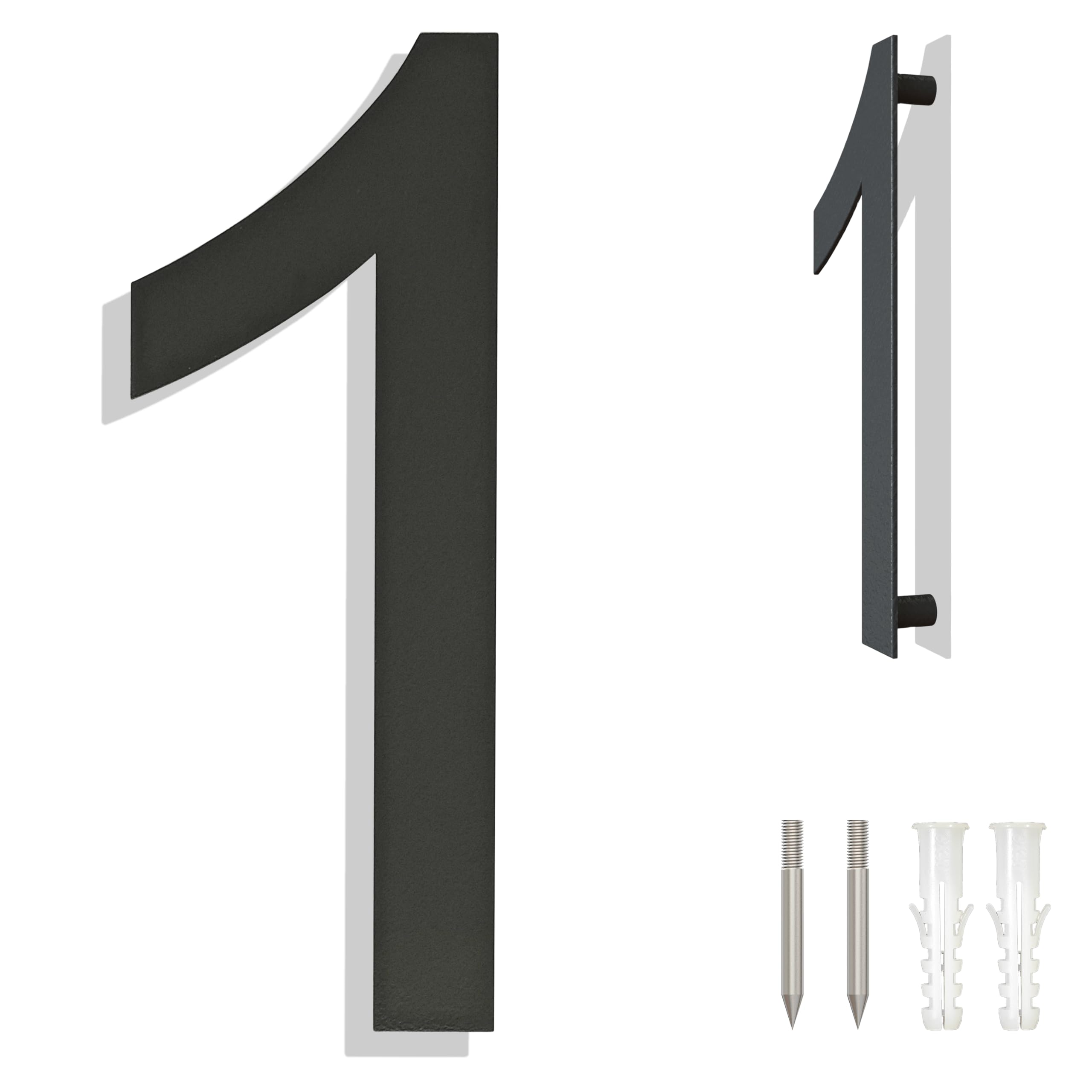Ywonoby House Numbers - Large Brushed Stainless Steel House Numbers, Door Numbers, Address Plaque -Modern Floating Black Grey House Numbers-10 Inch 254mm Height-Arial Number 1