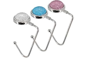 TANOSII Purse Hook Mental Clutch Holder Handbag Bling Rhinestone Hanger for Table Desk 3 Packs White Pink Blue