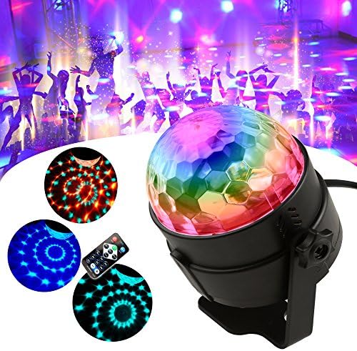 RBG Disco Ball, Sound Activated Party Lights DJ Lighting, Strobe Lamp Projector 7 Modes Stage Par Light for Birthday Home Room Dance Parties DJ Bar Karaoke Xmas Wedding Show Pub Club (with Remote)