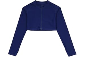 SwimZip Girls' Long Sleeve Zipper Crop Top Rash Guard UPF 50+ Sun Protection