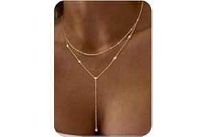 SELSHE Layered Necklaces for Women,Dainty 14K Gold Plated Long Lariat Necklace Stack Simple Chain Pendant Necklace Fashion Accessories Long Necklaces for Women Trendy Gold Jewelry