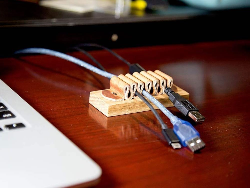 Wire Organizer Natural Leather Cable Holder Desk Cord