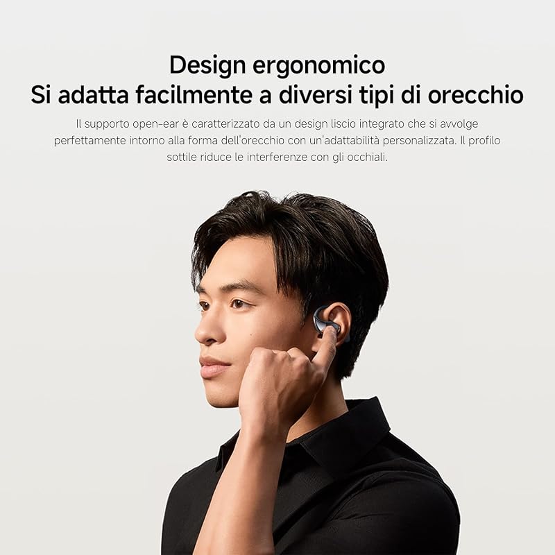 OpenWear Stereo, Cuffie Bluetooth, custodia di ricarica, Hi-Res Audio con driver dinamico, Fino a 38,5 ore di ascolto, Doppio microfono con riduzione del rumore, Design Ergonomico, Grigio