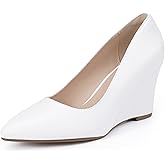 IDIFU IN3 Wedges for Women Closed Toe Pumps Low Heel Pointed Toe Work Wedding Bridal Office Formal Business Dress Casual Dressy Comfortable Trendy Fashion Shoes