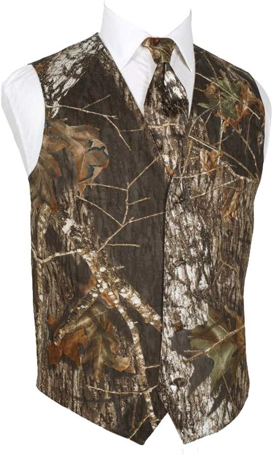 Mens 2 Piece 4 Button Vests Outerwear Camouflage Color (Vest+Tie)