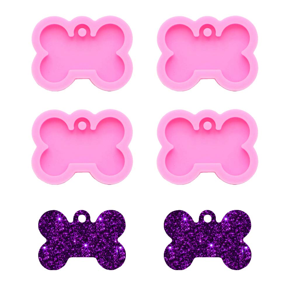 Nifocc Dog Bone Shaped Silicone Mold Dog Bone Keychain Charms Epoxy Resin Molds Dog Tag Casting Molds with Hole for DIY Crafts Making Small Size Pink - 4 PCS