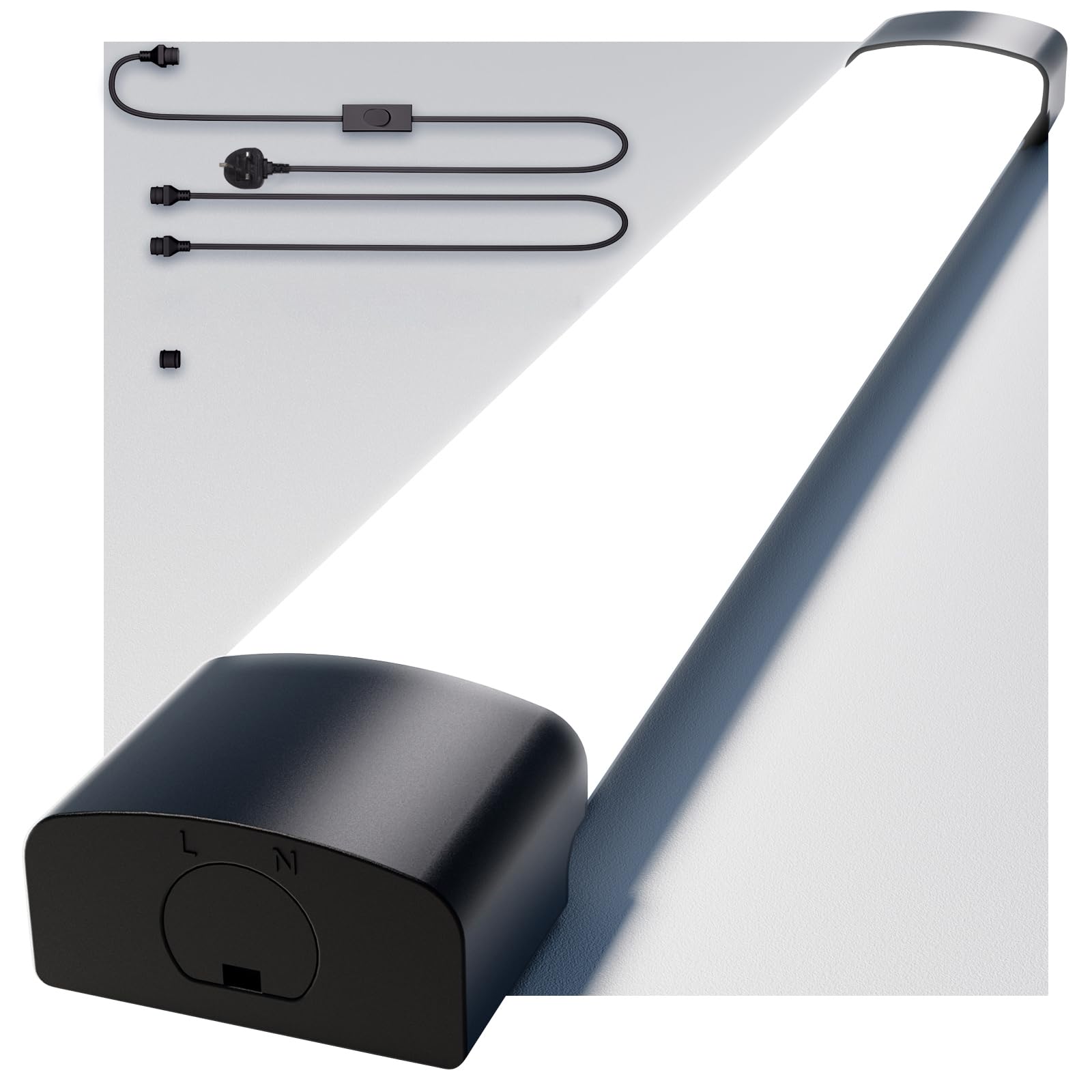 Amdelne 6000k Led Batten Light, 4FT, 36W Plug in Ceiling Light Led, IP65 Workshop Lighting for Garage, Office, Bedroom, Living Room,Wall, Kitchen, Shed, Outdoor（Black ）