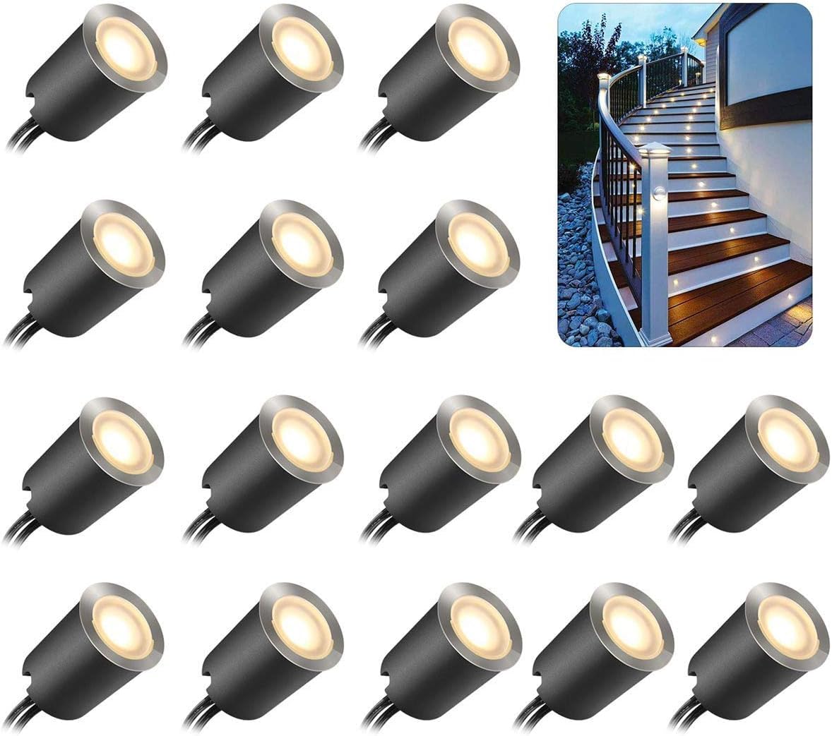 SMY Lighting16Pack Decking Lights, LED Deck Lights with Protecting Shell φ32mm,Warm White Deck Lighting IP67 Waterproof, 12V Low Voltage for Garden Steps,Stair,Patio,Floor,Kitchen Skirting Decoration