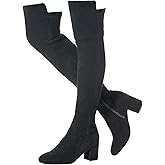 Mtzyoa Women's Over The Knee Boots, Stretch Synthetic Suede, Round Toe, 2.5 Inch Block Heel, Brown, Black, Beige, Fashion Evening Boots, Size 9