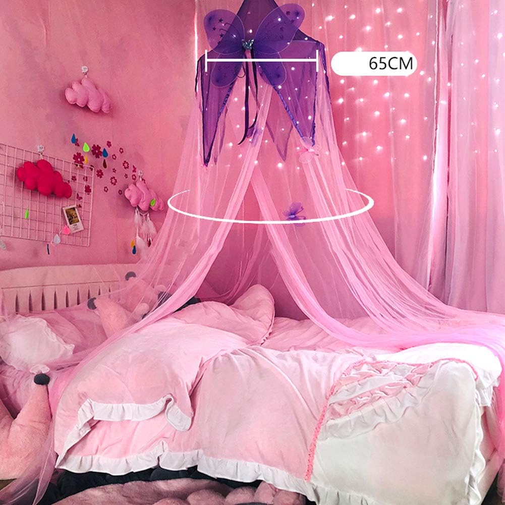 Ciel De Lit Pour Enfants Moustiquaire Ronde Dome Princesse Lit Tente De Jeu Avec Papillon Decoration Chambre Bebe Fille Enfant Protection Moustiquaire Rose Free Size Violet Clair Matelas Et Linge De Lit