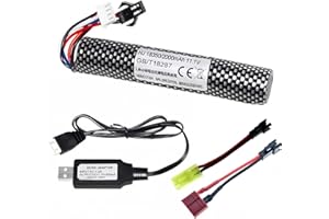 Itexkun 11.1V 2000mAh SM2P Plug with 11.1V Charger Compatible with Airsoft Gel Water Bead Blaster Rechargeable Battery