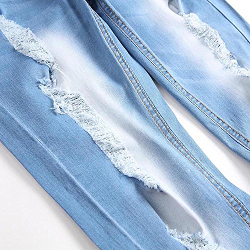 TIMEMEANS Men Slim Biker Zipper Denim Jeans Skinny Frayed Pants Distressed Rip Trousers - Thumbnail 4