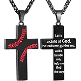 Zocomi Baseball Cross Necklace for Boys Men, Stainless Steel Cross Pendant Chain 24 Inches, Inspirational Bible Verse Religious Gift