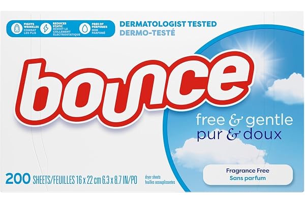 Bounce Dryer Sheets Free & Gentle, Unscented And Hypoallergenic For Sensitive Skin, 200 Count