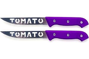 Brandobay Stainless Steel Tomato Slicer Knives Set – 10-inch long including handle – 2-Pack Set of Tomato Cutters – Colors (B