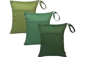 ALVABABY 3pcs Baby Cloth Diaper Wet/Dry Bags|Waterproof Reusable with Two Pockets|Travel, Beach, Pool, Daycare, Soiled Baby Items,Yoga,Gym Bag for Swimsuits or Wet Clothes 3L-ZM09