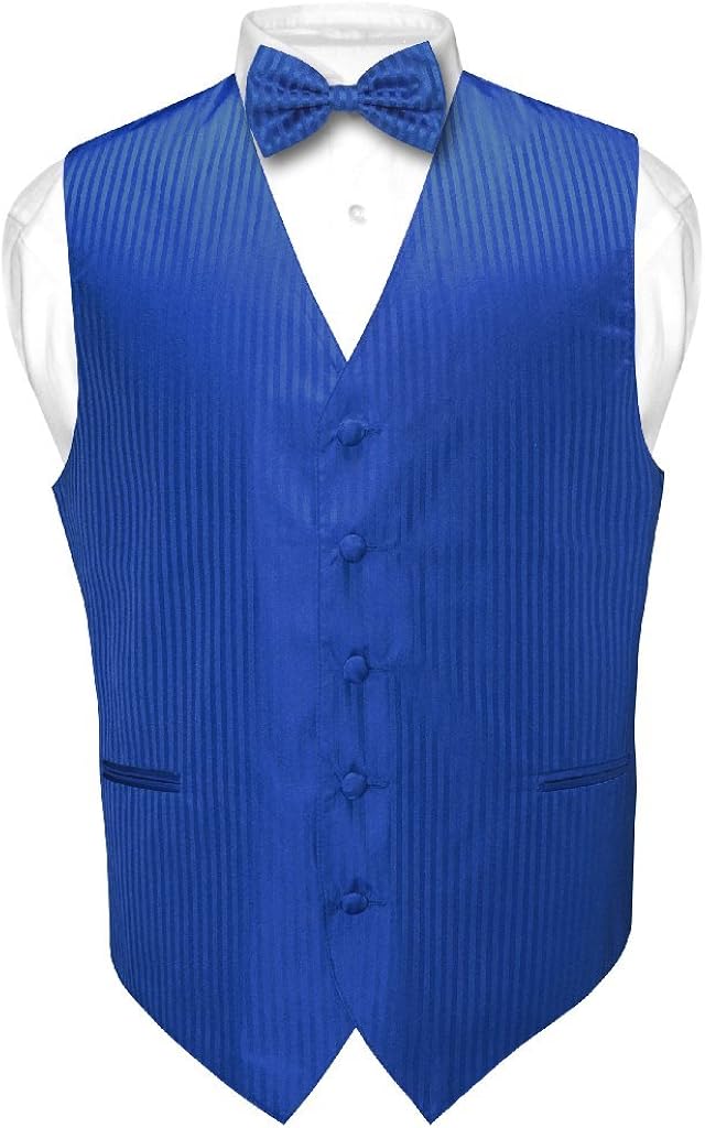 Men's Dress Vest & BOWTie ROYAL BLUE Color Vertical Striped Design Bow