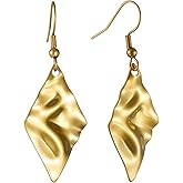 BETTY&SARAH 14K Gold Plated Teardrop Dangle Earrings，Hypoallergenic Lightweight Minimalist Hammered Drop Dangle Earrings for Women Jewelry Gifts for Her