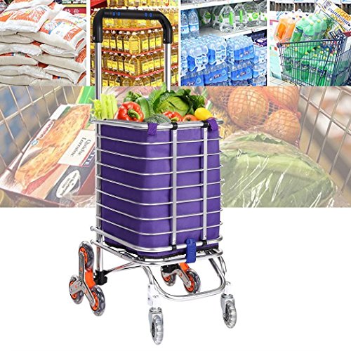 Kaluo Heavy Duty Shopping Cart, Aluminum Portable Folding Travel Shopping Trolley with Swivel Wheels Stair Climber Grocery Laundry Utility Cart