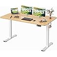 Furmax Electric Height Adjustable Standing Desk Large 55 x 24 Inches Sit Stand up Desk Home Office Computer Desk Memory Preset with T-Shaped Metal Bracket, Light Wood
