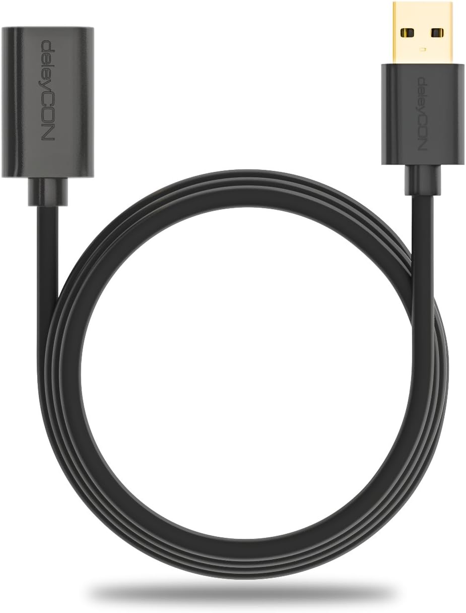 deleyCON 1.5m (4.92 ft.) USB Extension USB 2.0 High Speed Cable Extension Lead Data Cable USB A-Male to USB A-Female Shielded - Black - Image 5