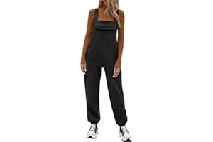 Xukk Women Fleece Warm Overalls Winter Fuzzy Casual Adjustable Strap Sleeveless Jumpsuits Long Loose Bib Pants with Pockets
